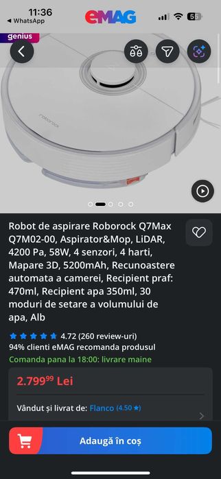 Robot de aspirare Roborock Q7Max Q7M02-00, Aspirator cu Mop