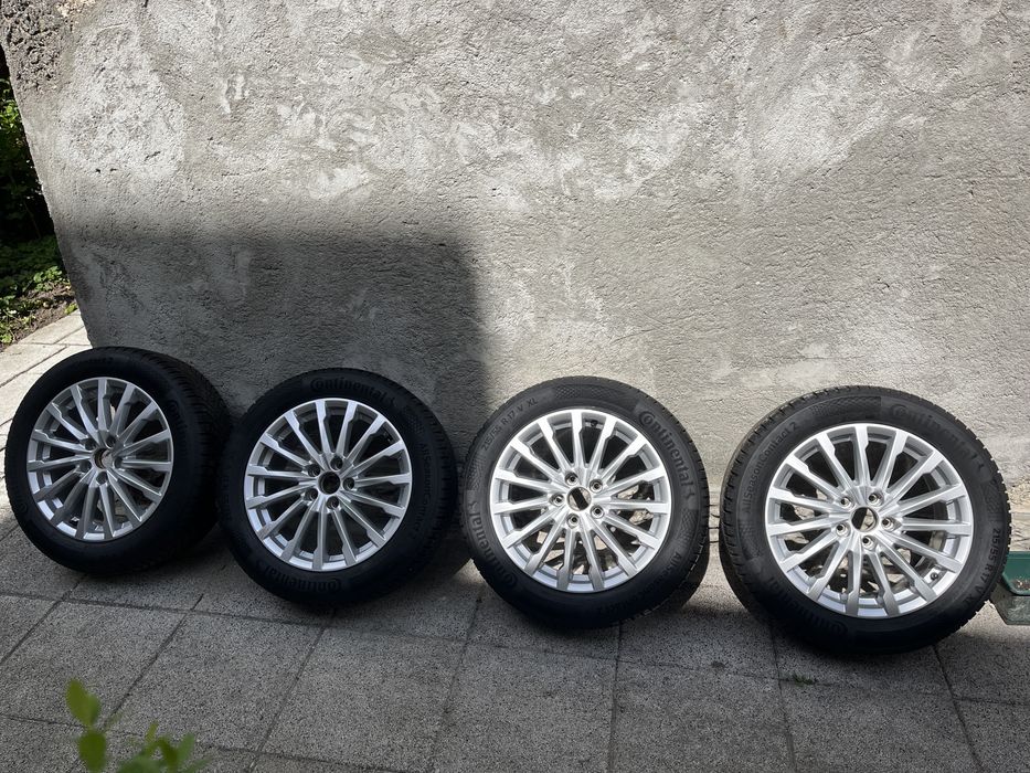 Set 4 roti complete cu anvelope noi allseason Continental Contact2 dimensiune 215/55R17 jante 5x112 R17 pentru gama Skoda Vw Audi impecabile, pret FIX
