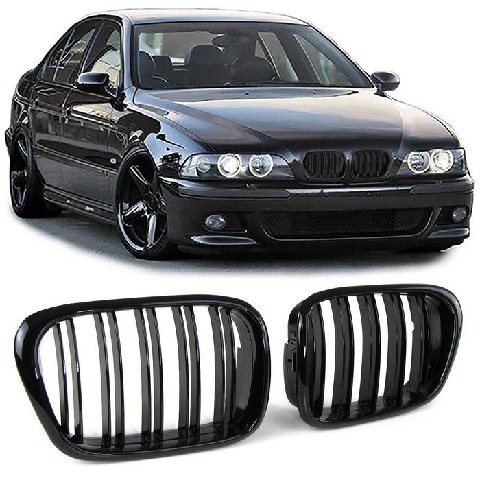 Grile Duble Nari Bara Fata BMW Seria 5 E39, 1995-2003, Negru Lucios