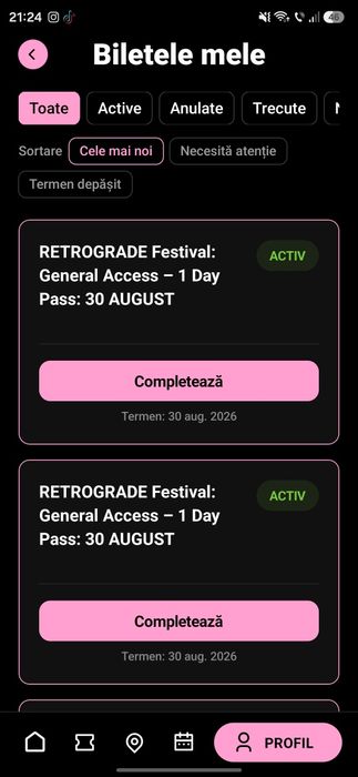 3×bilete festival retrograde 30 August nepersonalizate