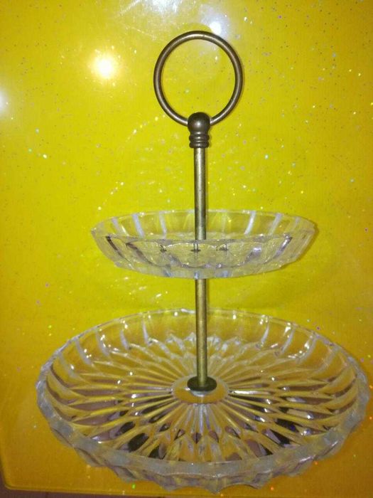 Хрустальная этажерка для фруктов и блюдо- минажница для нарезки