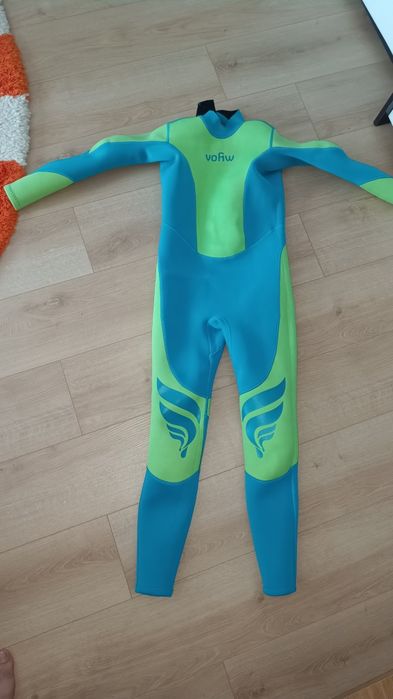 Costum de inot pentru copii, verde, neopren 2.5mm, maneca lunga, protectie UV, marimea 14