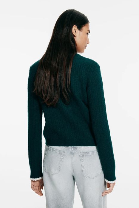 Дамска жилетка H&M с едра плетка, размер - XS, тъмно зелена