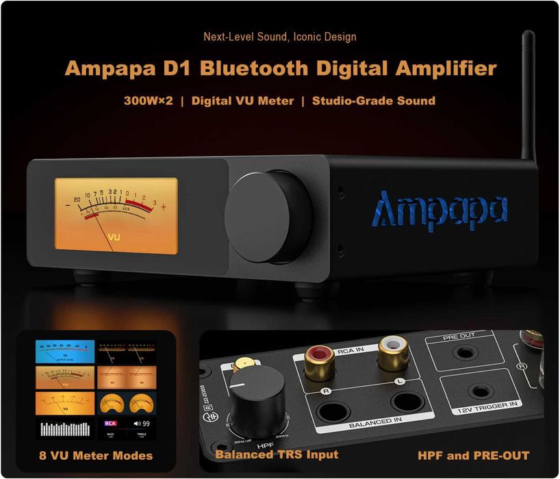 Hi Fi комбо Ampapa Q1 DAC + Ampapa D1 TPA3255 ESS9039 AK4493 PFFB Bluetooth 5.2