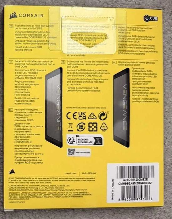 96GB (2x48GB) DDR5 6400MHz RAM - Corsair Vengeance RGB CL 32-40-40-84