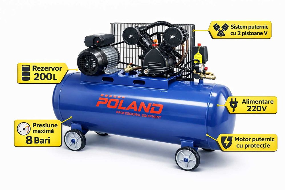 Compresor profesional 200L 8 bari 2 pistoane 220V