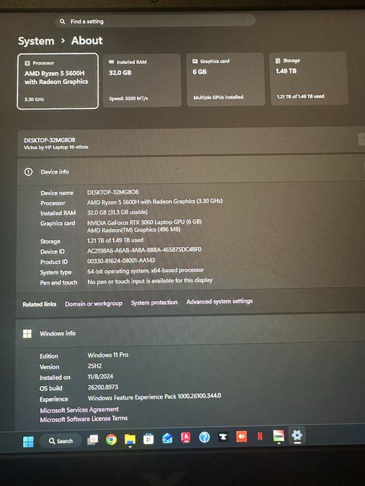 HP Victus 16 – Ryzen 5 5600H | RTX 3060 6GB | 32GB RAM | 1.5TB SSD
