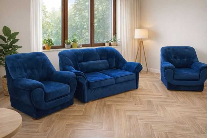 Canapea extensibilă + 2 fotolii – catifea/velur albastru