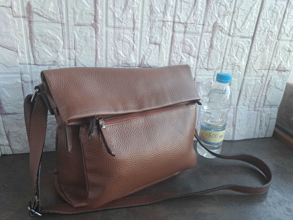 дамска мъжка чанта,малка кожена кафява чанта-естествена кожа