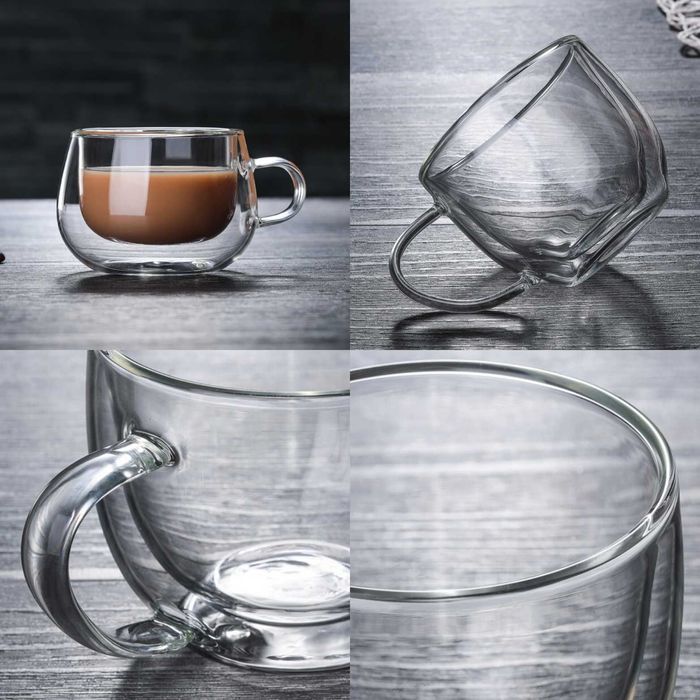 Термоустойчиви чаши с дръжка двойно дъно за кафе, чай, капучино 120 мл