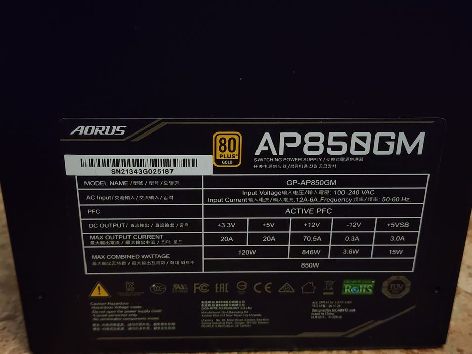 Блок питания Gigabyte Aorus AP850GM Модульный Gold