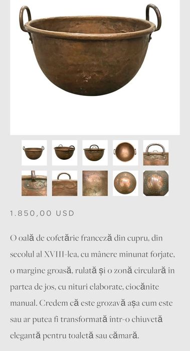 Oală de cofetărie franceză din cupru sec.XVIII