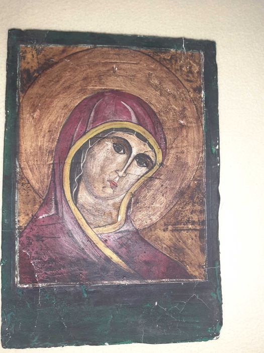 icoana veche Isus Maica Domnului pictura pe lemn