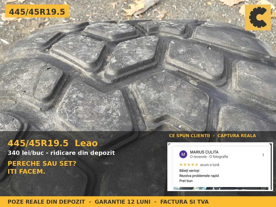 ANVELOPE 445/45R19.5 445 45 19.5 445/45-19.5 Leao Cauciucuri Semiremorca Trailer Platforma Transport Utilaje SH GARANTIE Factura TVA Livrare