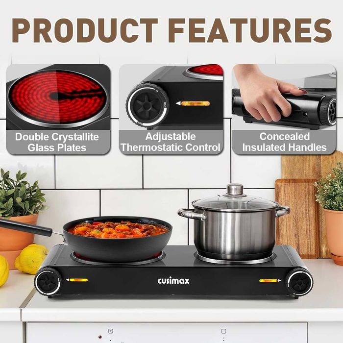 CUSIMAX двоен електрически котлон 2400 W,преносим инфрачервен плот