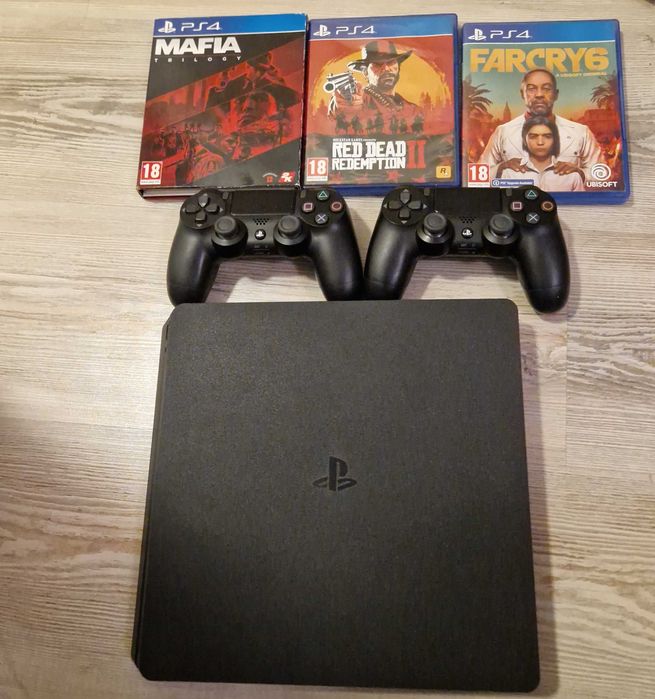 Vand Ps4 Slim 500GB cu 2 controlere si 5 jocuri