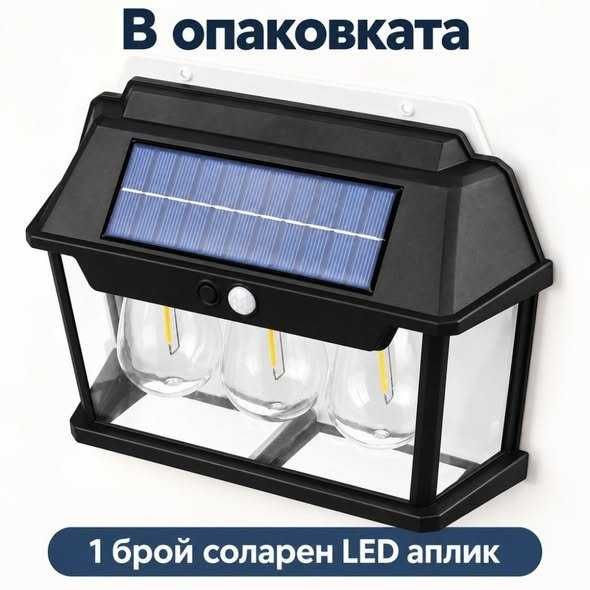 Име:Соларен LED троен фасаден аплик с датчик за движение