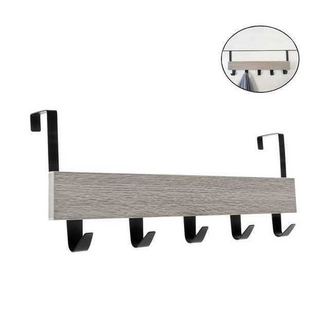 Закачалка за врата, кука, дърво и метал, 5 куки, 38x7x16см