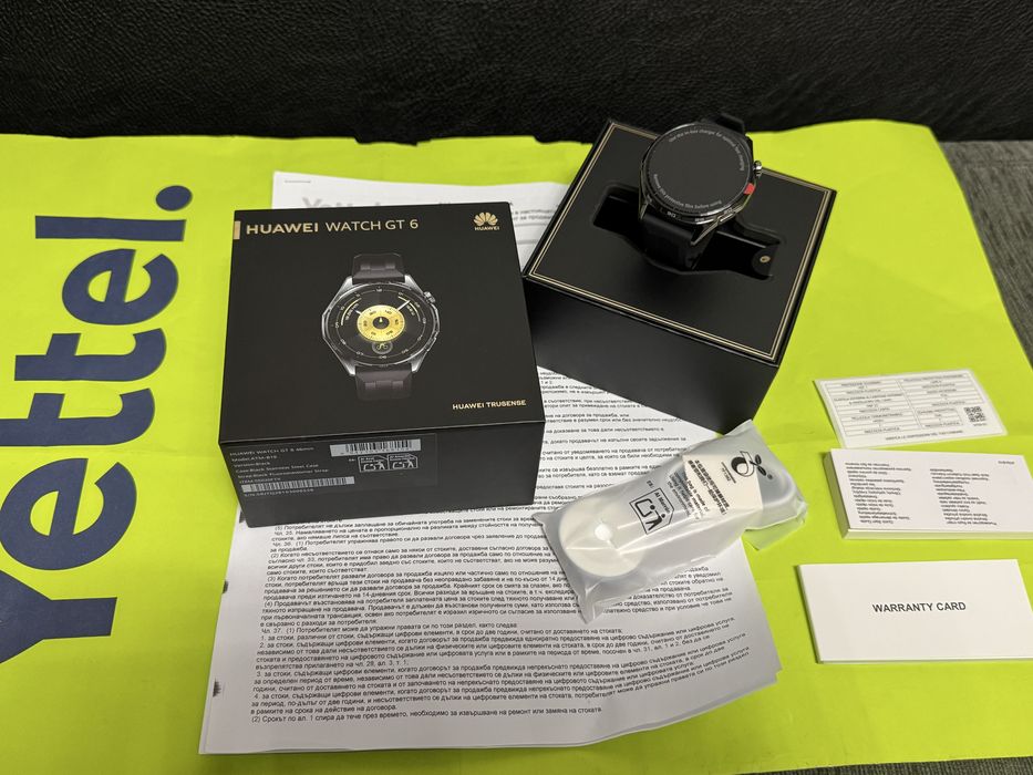 ЧИСТО НОВ 46mm Huawei watch GT 6 Гаранция Yettel 2028 Black gt6