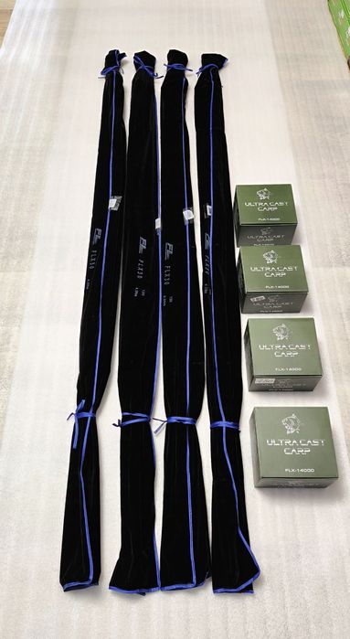 SET 4 Lansete FL FLX30 3.96M 4.0Lbs 2Seg + 4 Mulinete Pro FL FLX 14000