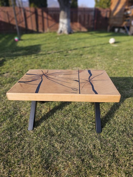 Masă lemn de stejar cu picioare metalice