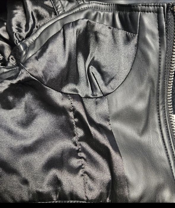 Top Piele, Corset, Croptop, Maneci Bufante, Piele ecologica, negru, Cr