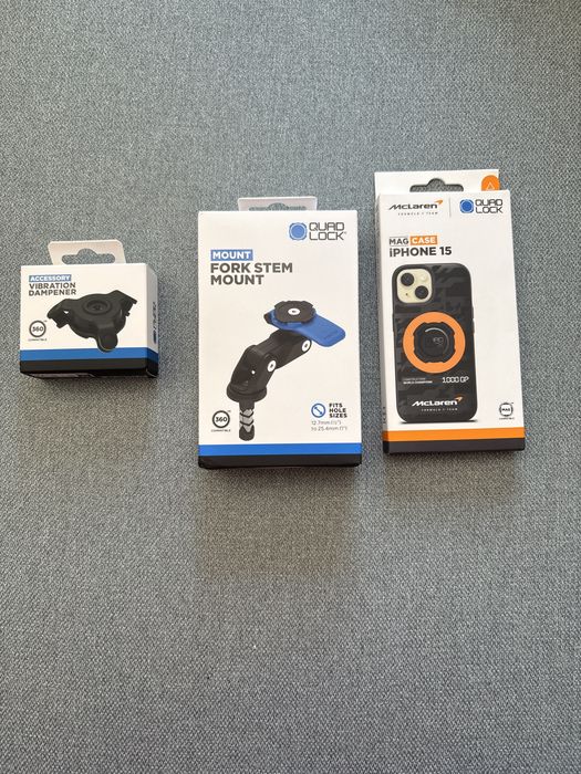 Quadlock fork stem mount + vibration dampener+ iphone 15 case