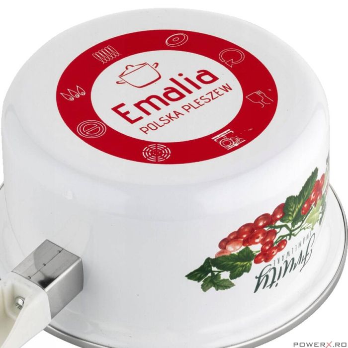 Cratita Kalina, emailata, din otel carbon, cu coada, alba, 16cm-1.15L,