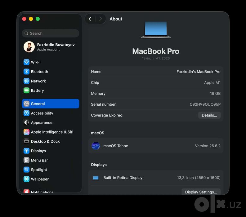 MacBook Pro M1 13inch 16/512 sotuvda