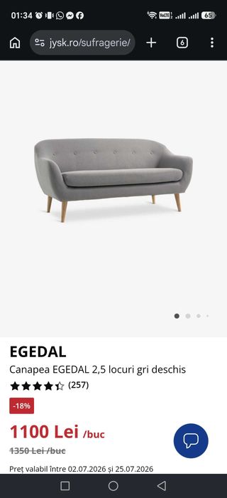 Canapea Egedal Jysk Gri deschis