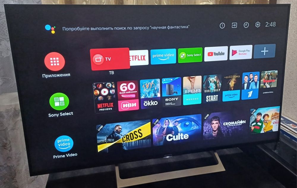 Большой 4К смарт телевизор Sony 140см.