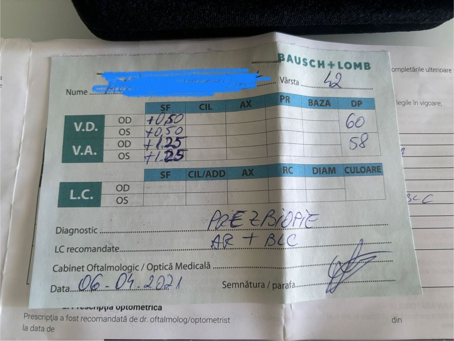 Vând ochelari de vedere +0,50/+1,25