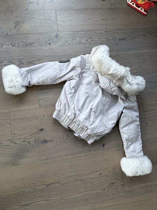 Нова бежова парка с богат естествен косъм лисица зимно яке с качулка