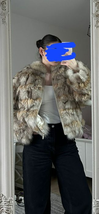 Haina blană vulpe  38, gri cu bej, noua