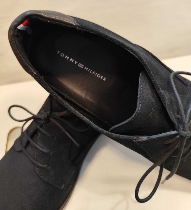 Pantofi derby 44 premium Tommy Hilfiger piele naturala suede navy