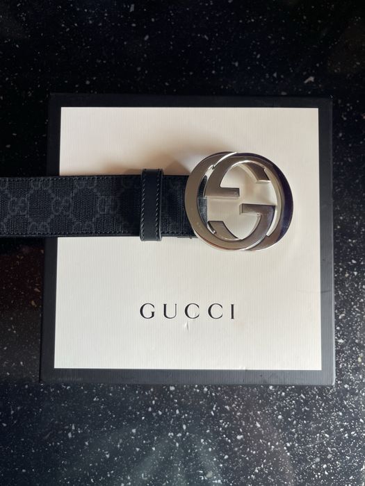 Curea GUCCI originala - 105cm - piele neagra cu monograma