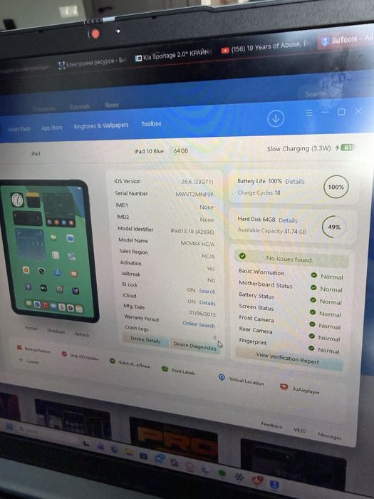 Ipad 10Gn 64GB blue батерия:100