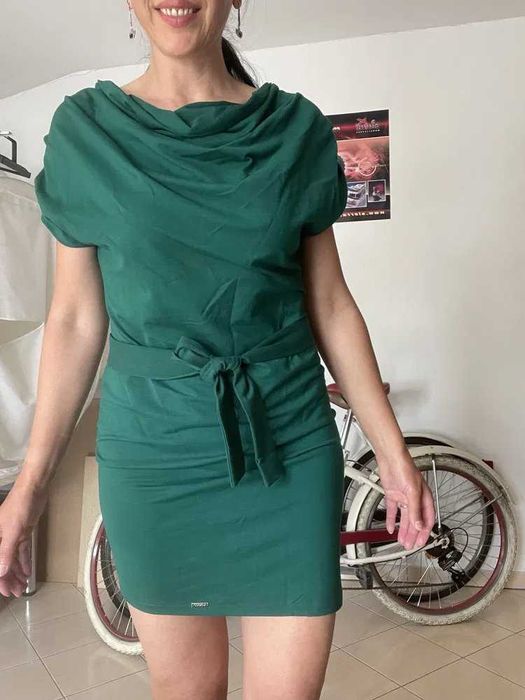 Rochie verde casual, medie, cu cordon, marimea 40 - 42