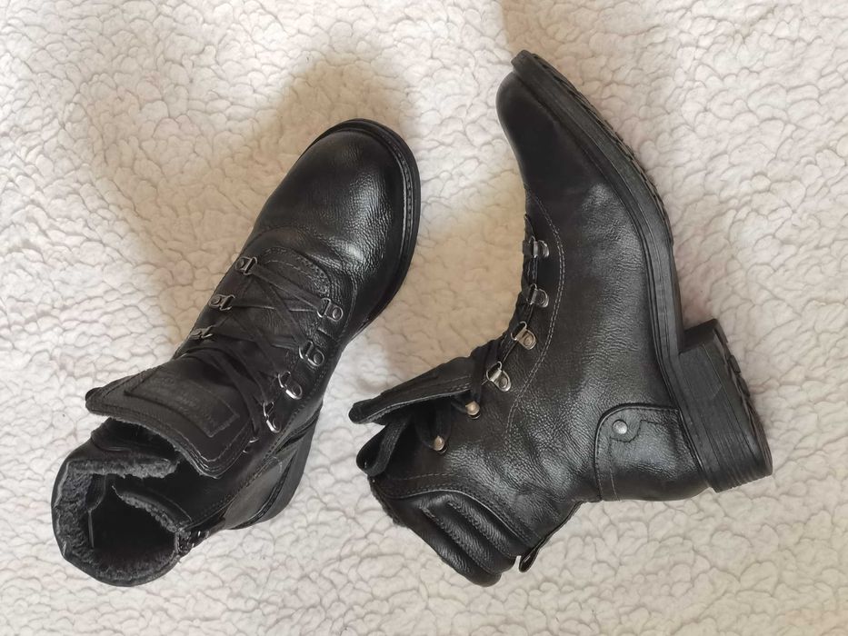 Ghete negre imblanite dama Mustang bocanci negri fete piele