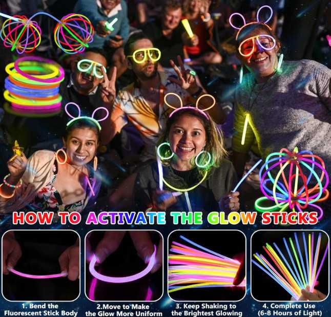 Парти комплект неонови пръчки MULEVIP Glow Party, 347 части