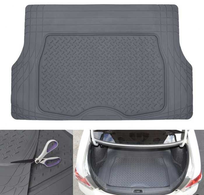 Универсална гумена стелка за багажник на кола с предпазен борд (Сив / Бежов цвят)