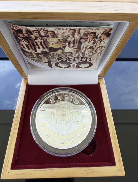 Medalie Lingou Moneda Aniversare Rapid Bucuresti-100 Ani 47 Grame 999% Ag Argint