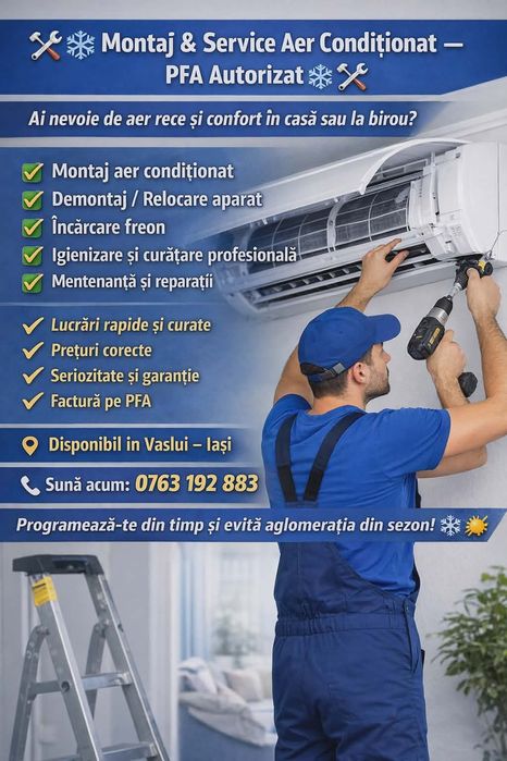Servicii aer condiționat,montare, incarcare freon,curățare.