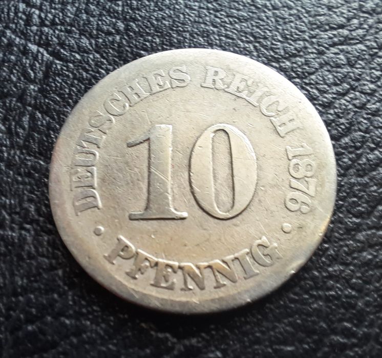Стара монета 10 пфенига 1876 г. буква В -Германия-150 годишна  !