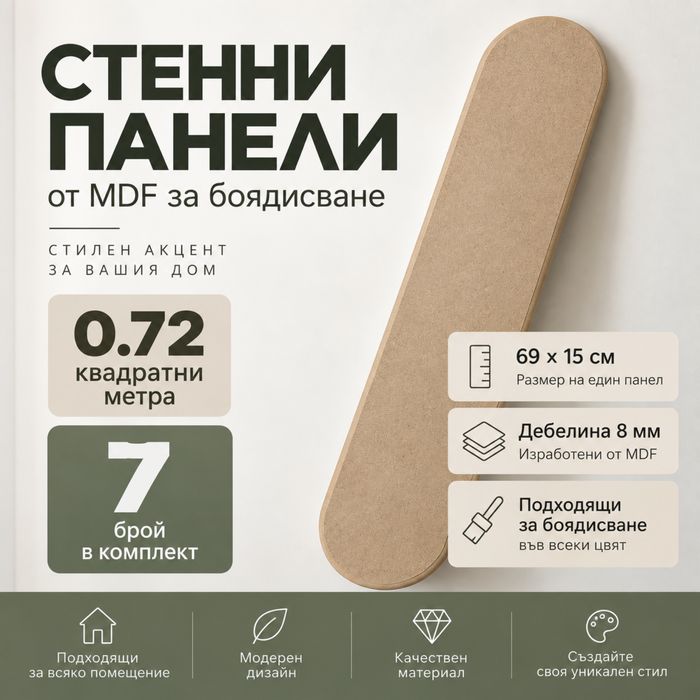 Декоративни MDF стенни панели за боядисване 69×15 см – 7 бр.