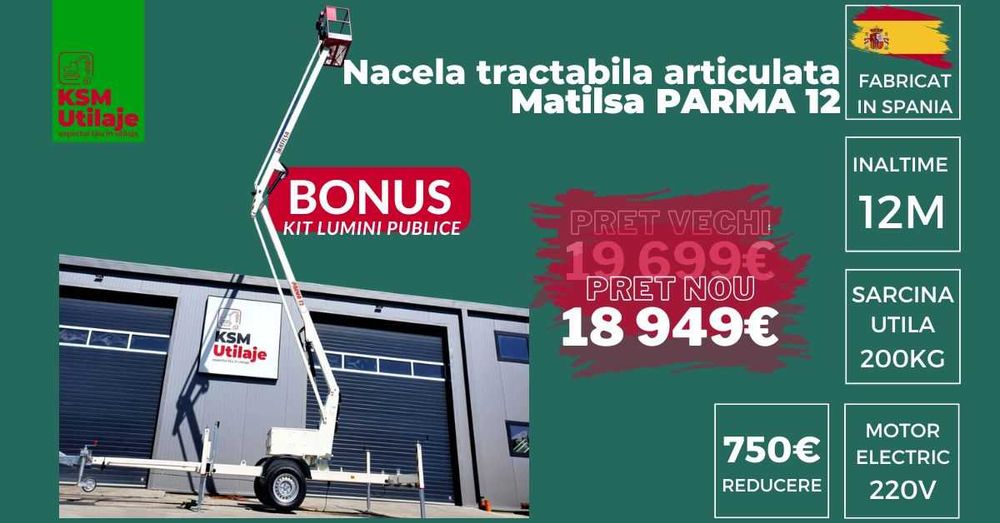 NOU | Nacelă | Platformă Ridicare 12m Matilsa Parma - Tractabilă cu B