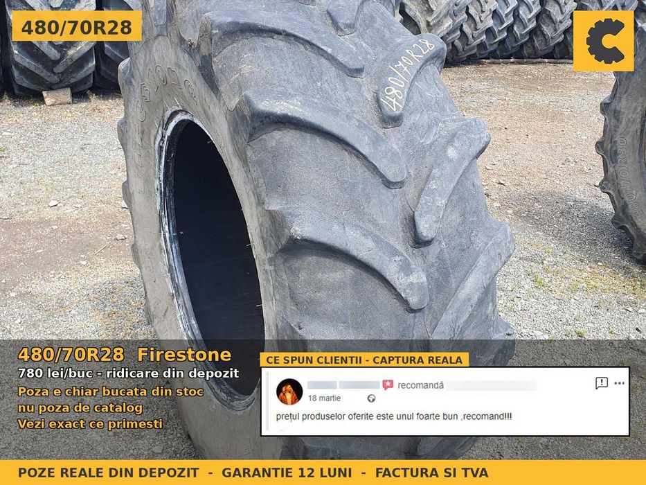 Anvelope Cauciucuri 480/70R28 480 70 R28 4807028 480 70R28 Firestone Tractor Utilaje Agricole Radial SH Second Hand FACTURA TVA Garantie 1 An Factura
