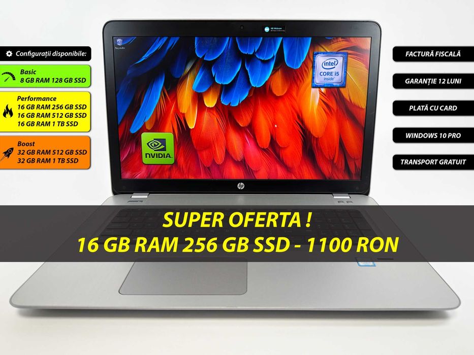Laptop HP Probook 470 G4 i5-7200u 16 gb ram ddr4 256 gb ssd Nvidia GeForce Ecran Mare 17 inch Gama business Windows 10 Factura si Garantie 1 an