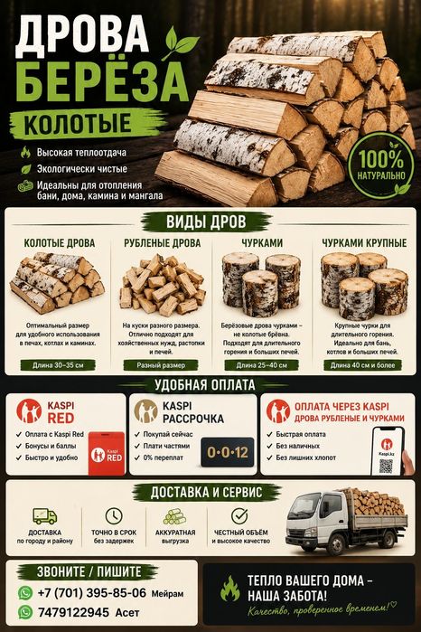 Дрова берёза колотые и чурками