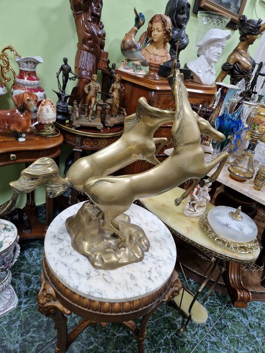 Уникална огромна антикварна английска бронзова фигура композиция